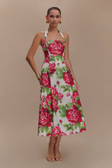 Aulivia Halter Midi Dress in Rose Print