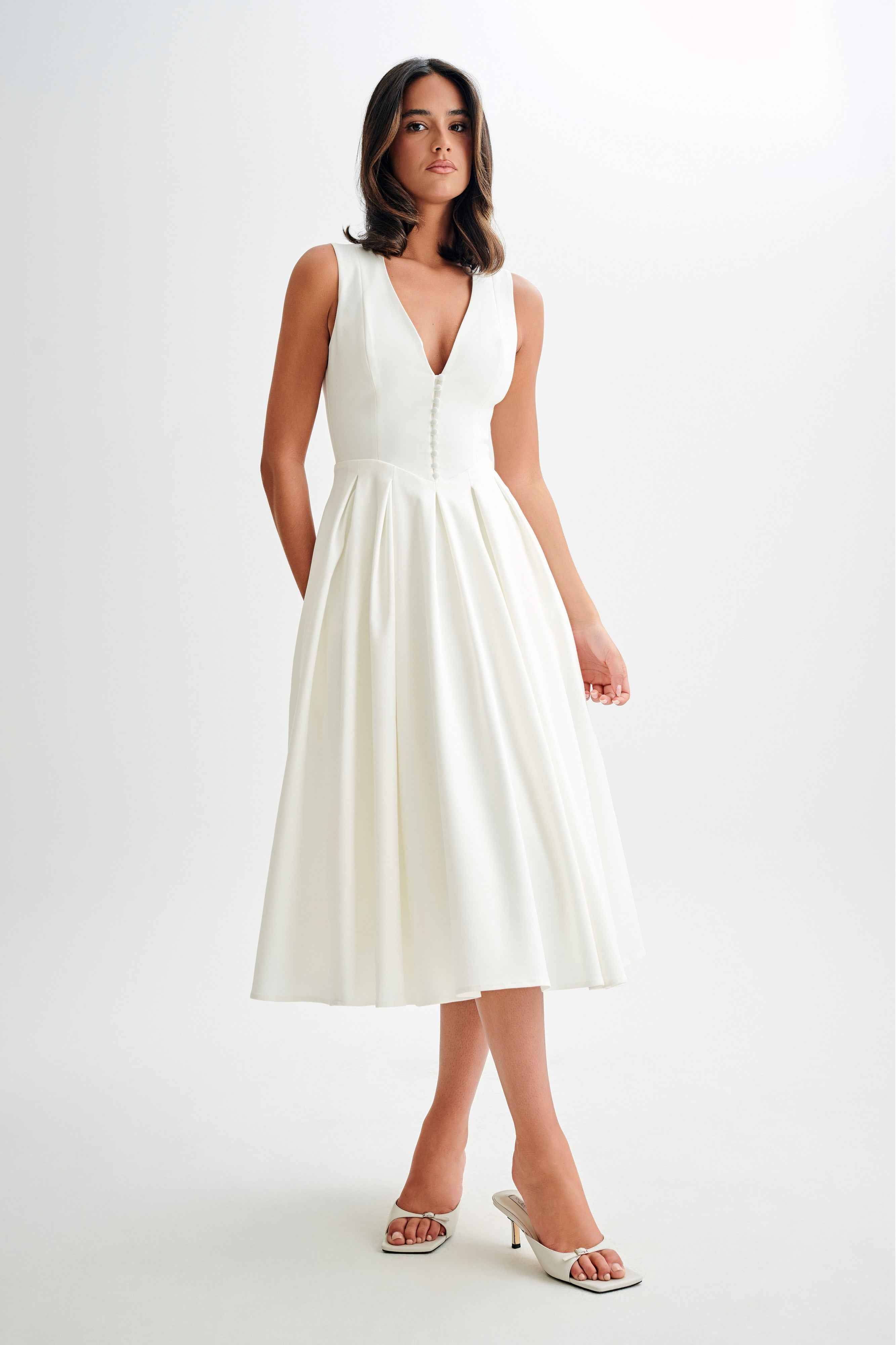 Keely White Cotton Midi Dress