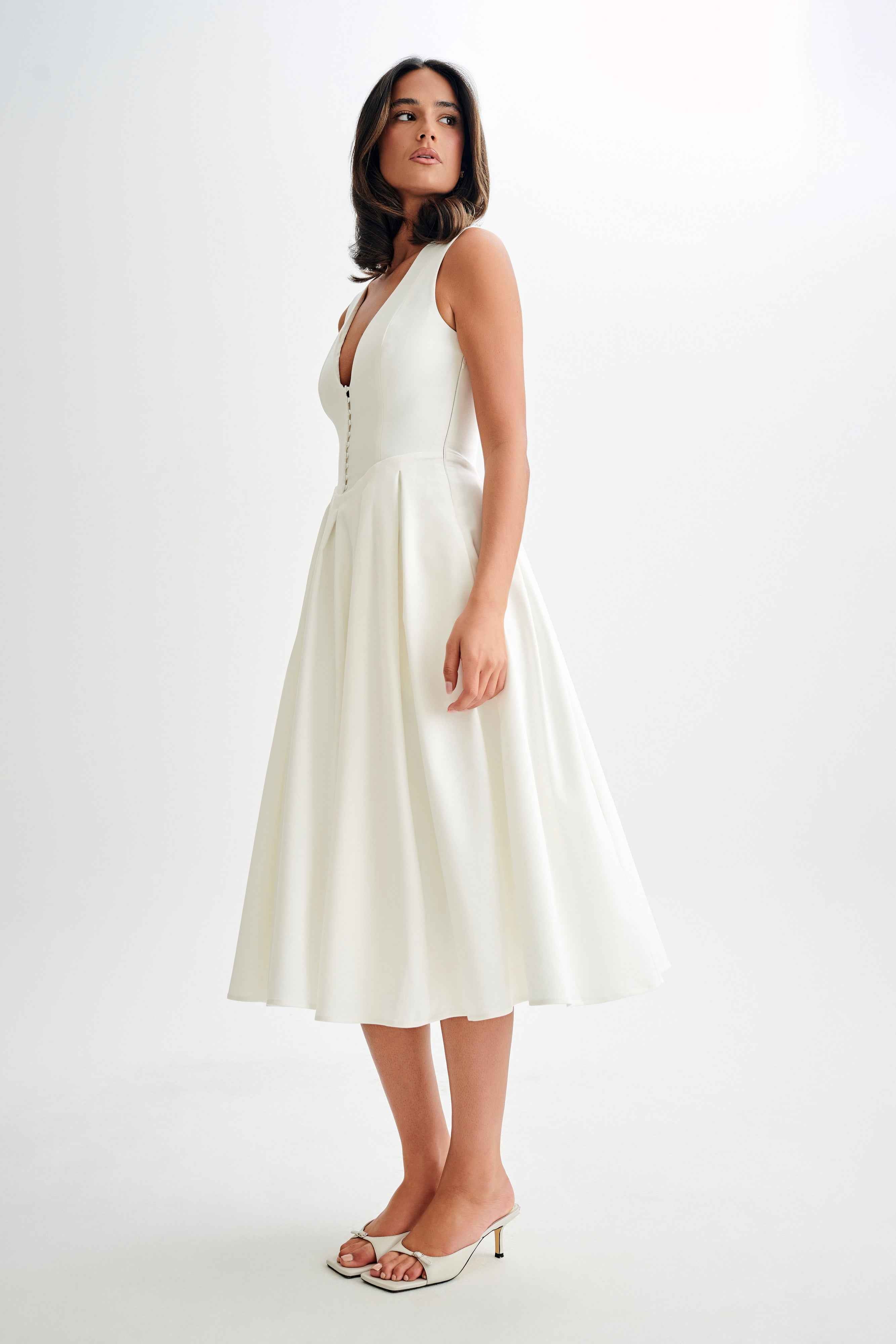 Keely White Cotton Midi Dress