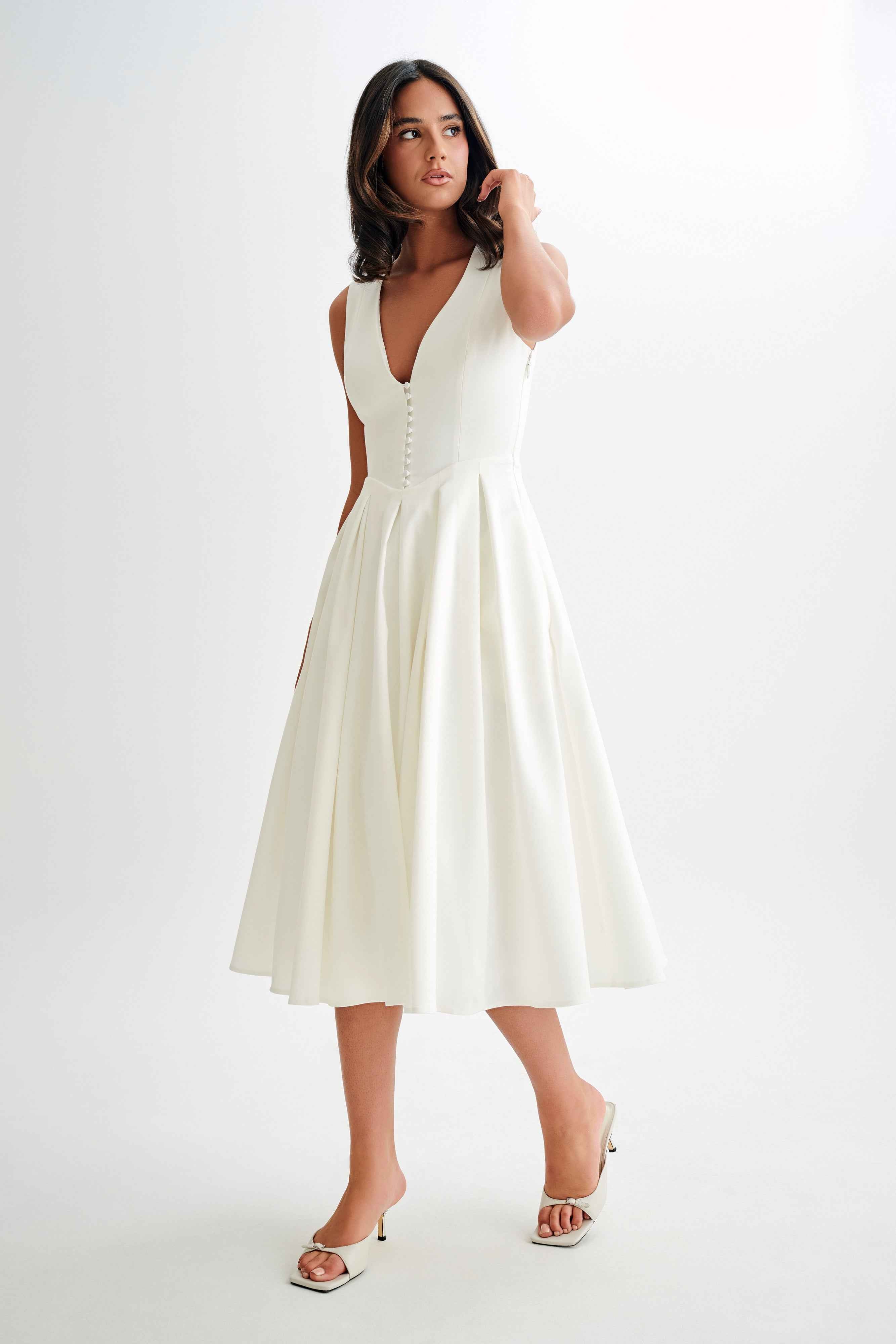 Keely White Cotton Midi Dress