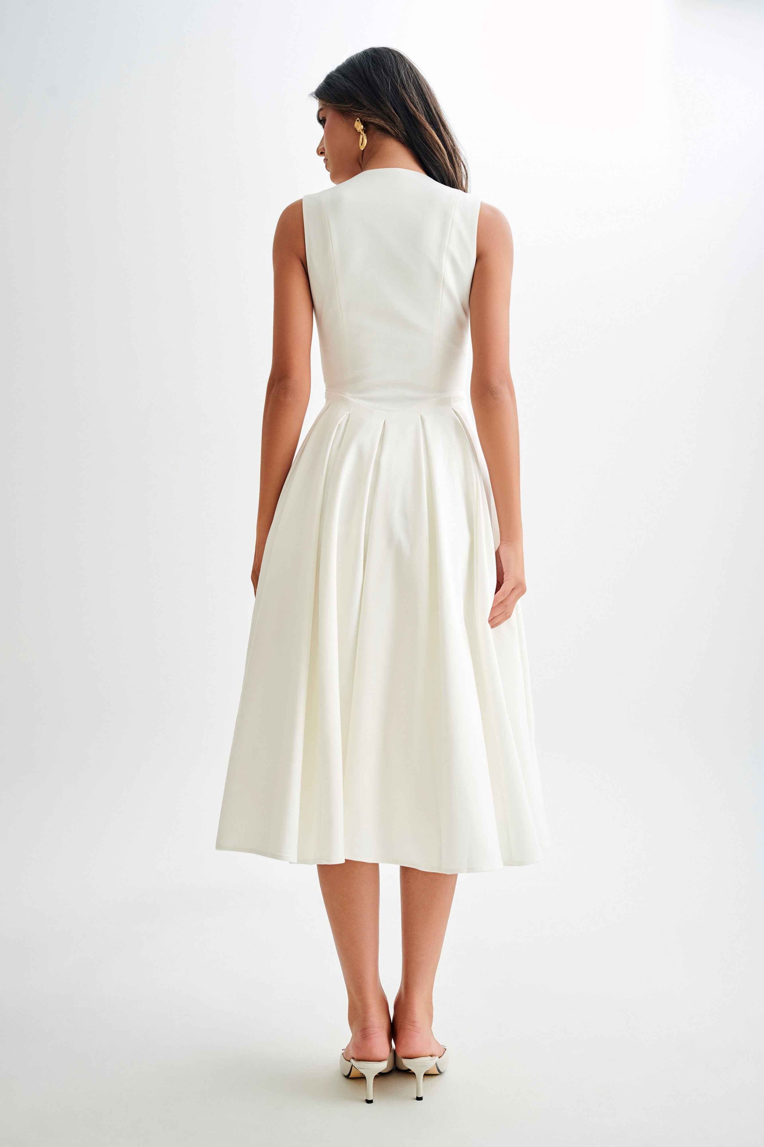 Keely White Cotton Midi Dress