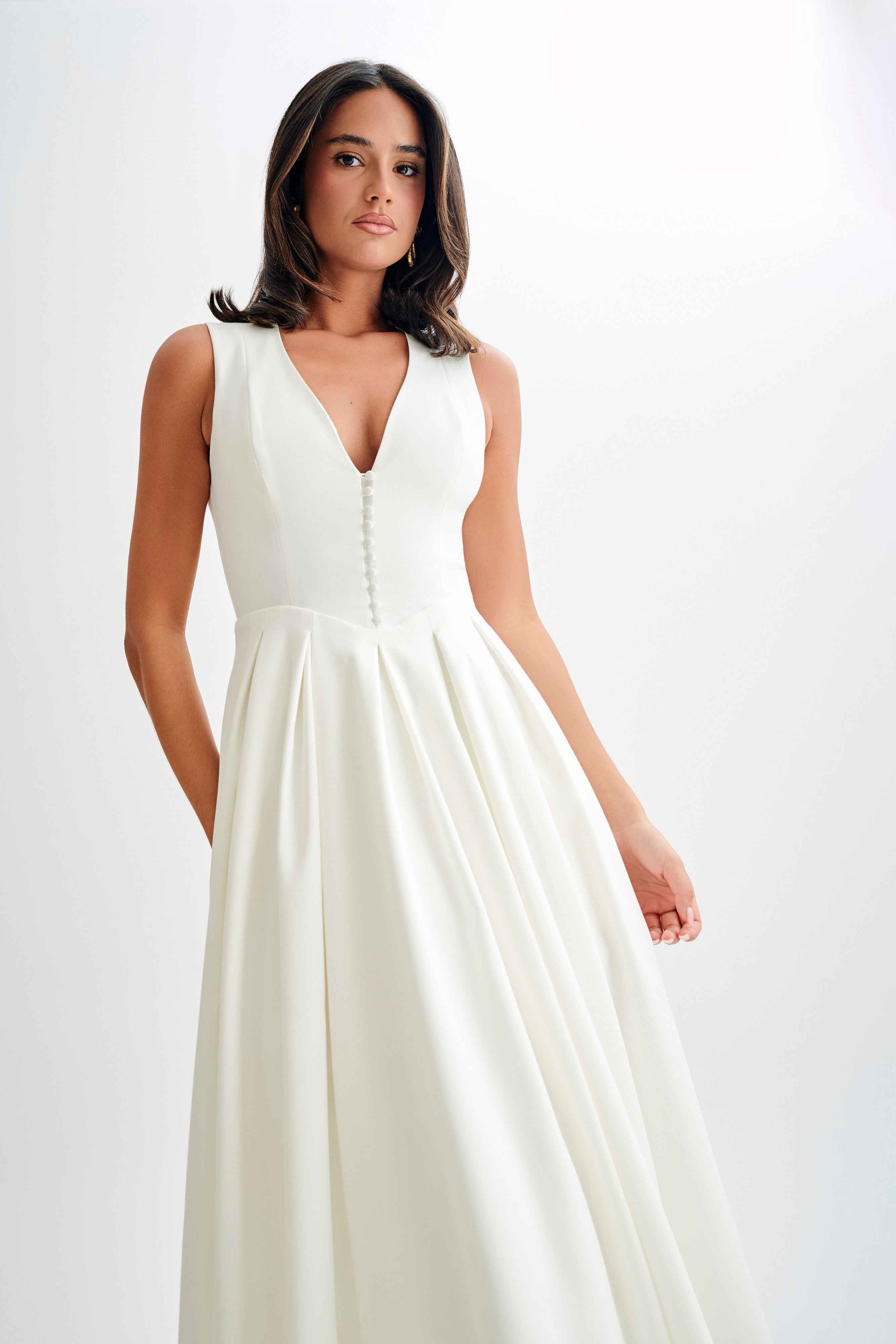 Keely White Cotton Midi Dress