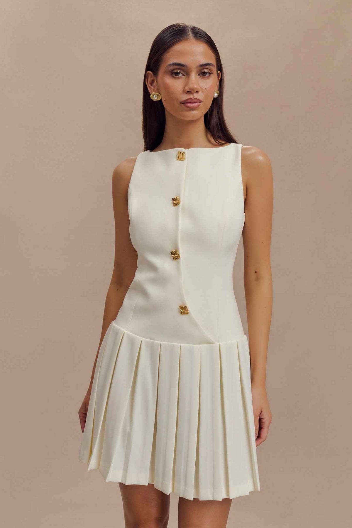 Mackenzie Ivory Pleated Mini Dress