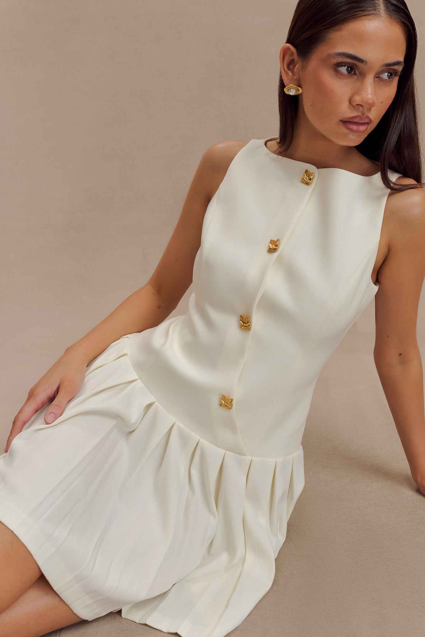 Mackenzie Ivory Pleated Mini Dress