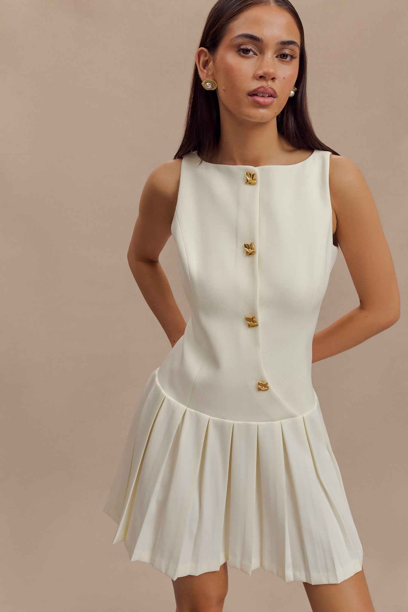Mackenzie Ivory Pleated Mini Dress