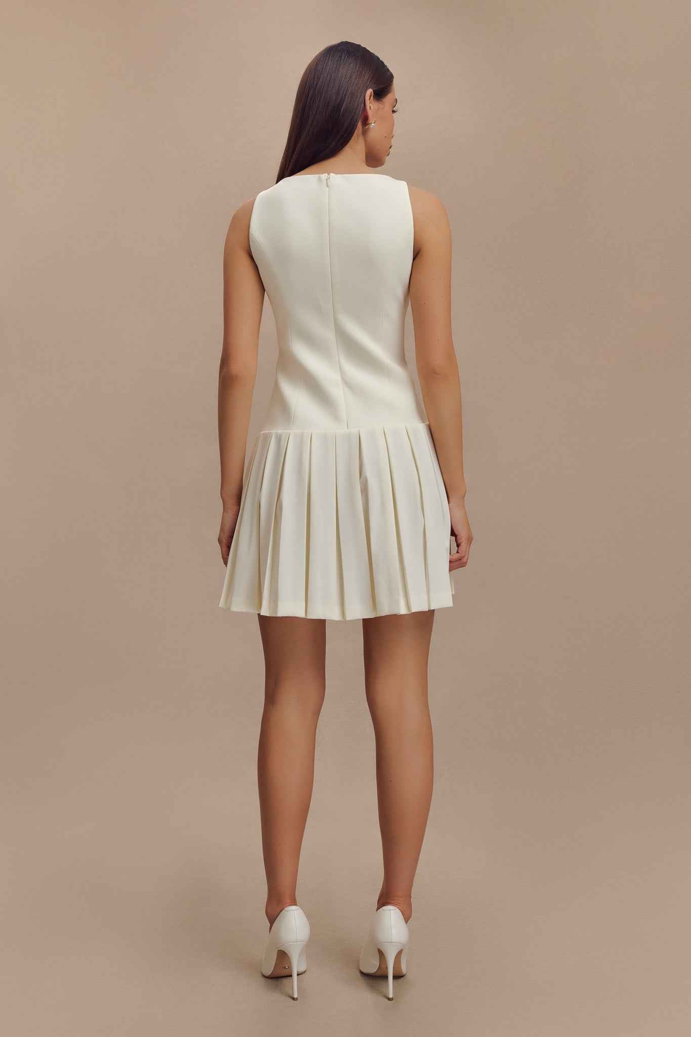 Mackenzie Ivory Pleated Mini Dress