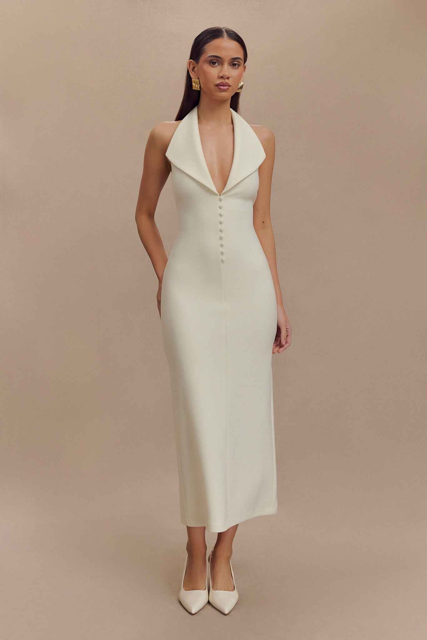 Annita Ivory Crepe Midi Dress