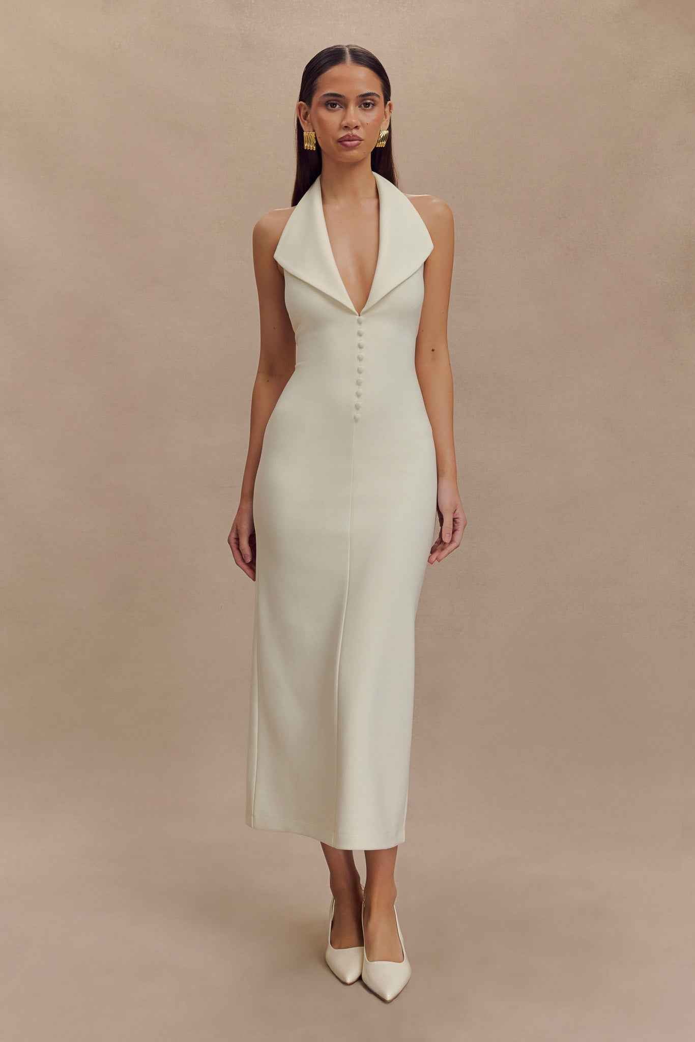 Annita Ivory Crepe Midi Dress