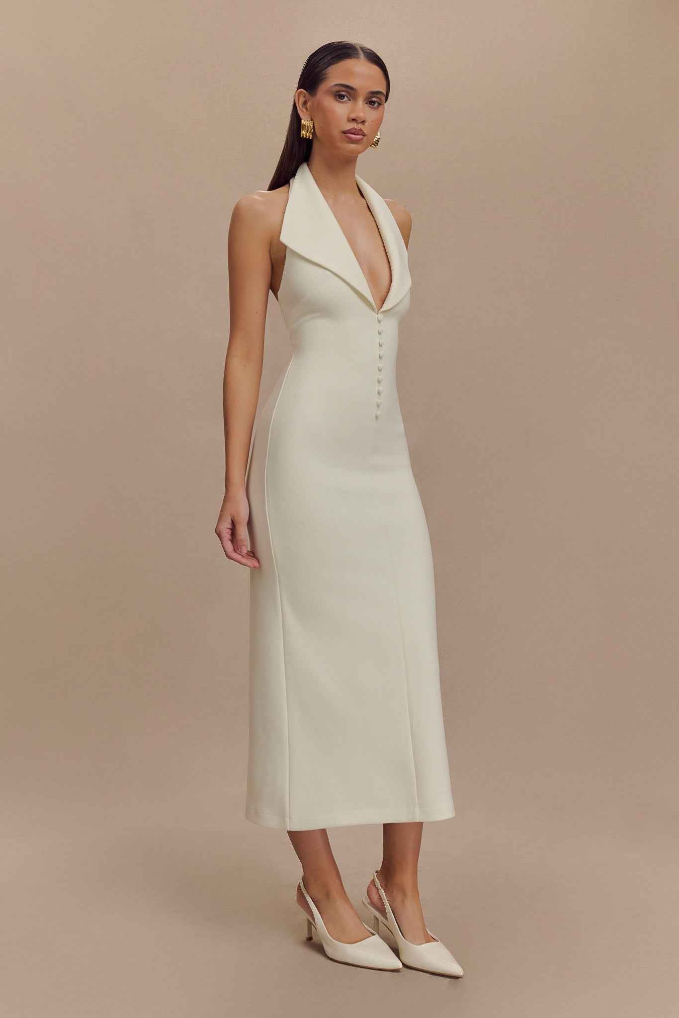 Annita Ivory Crepe Midi Dress