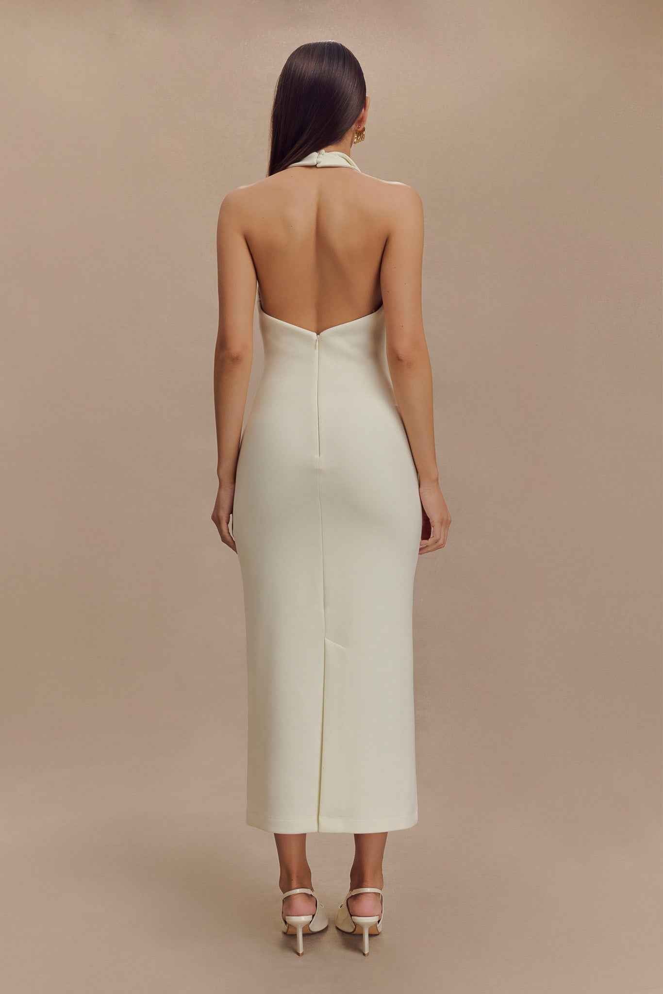 Annita Ivory Crepe Midi Dress