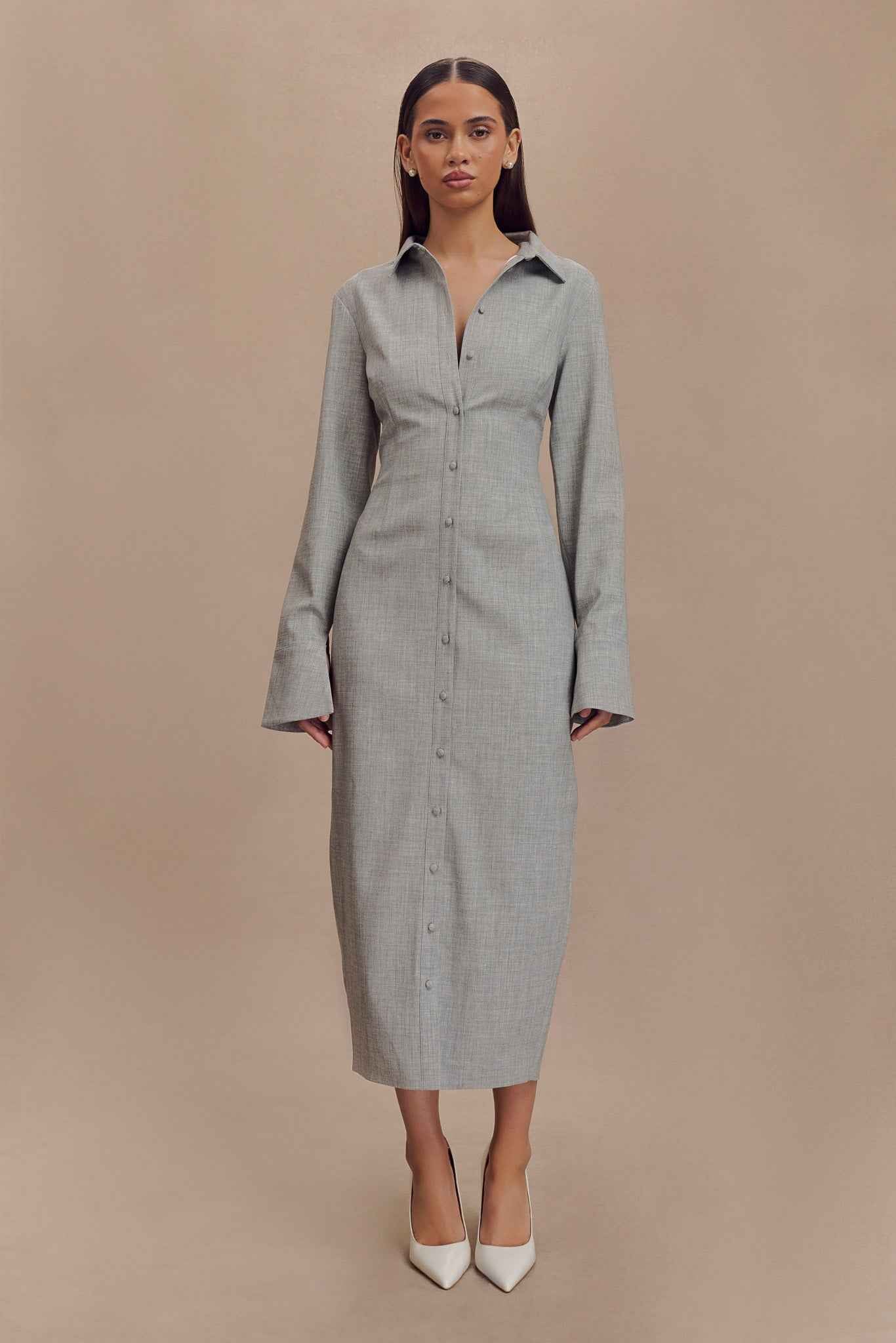 Dorian Charcoal Marle Fitted Shirt Midi Dress