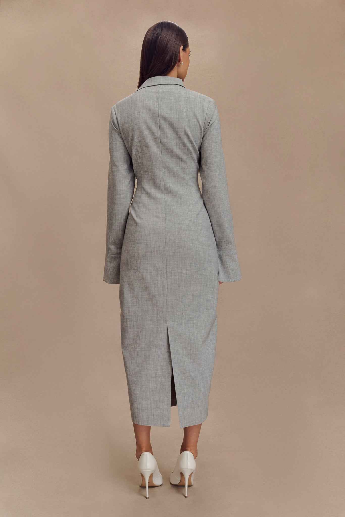 Dorian Charcoal Marle Fitted Shirt Midi Dress