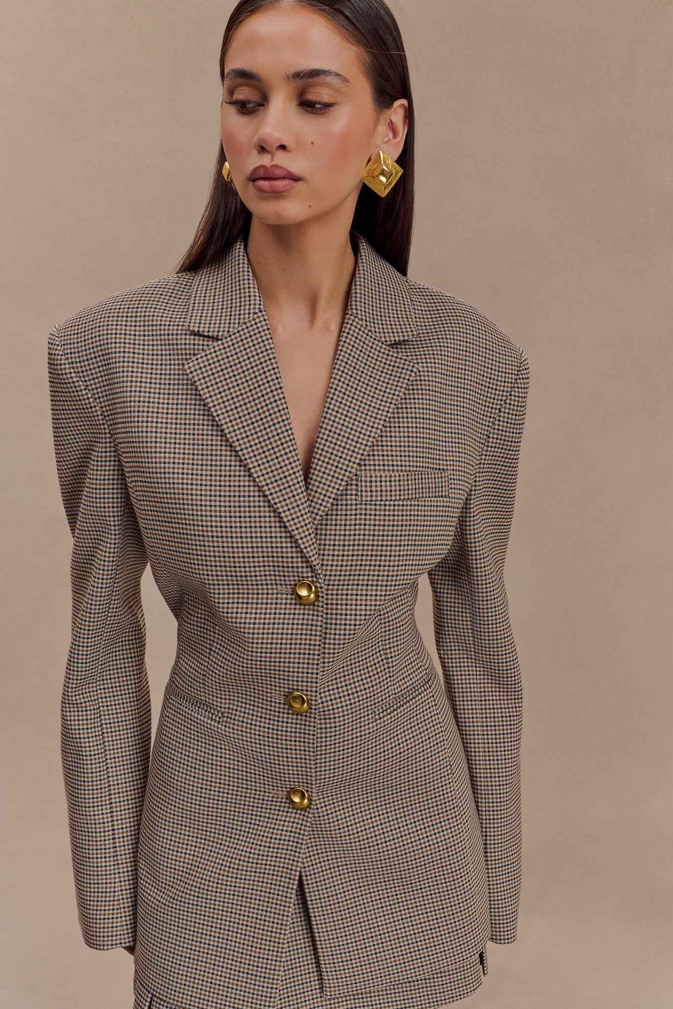 Mila Tan Check Shaped Blazer