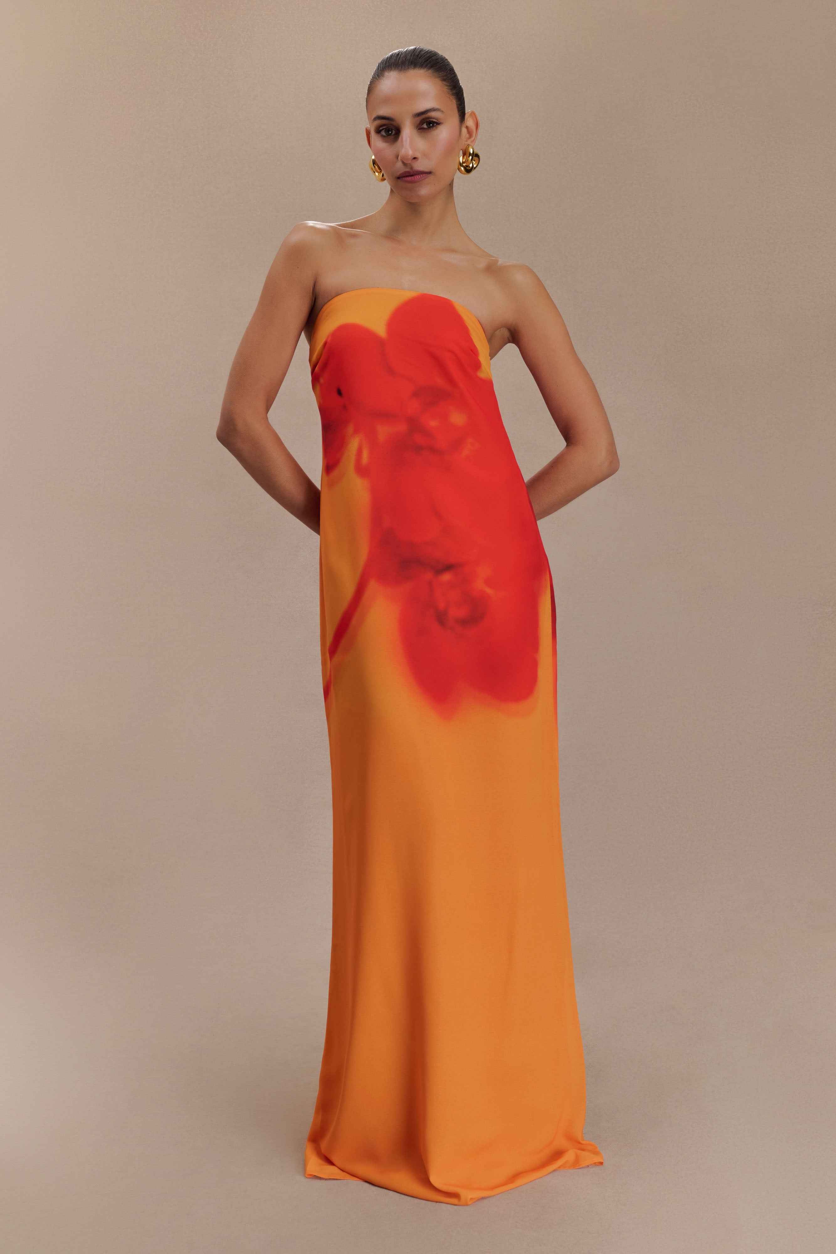 Amaya Koi Orchid Strapless Maxi Dress