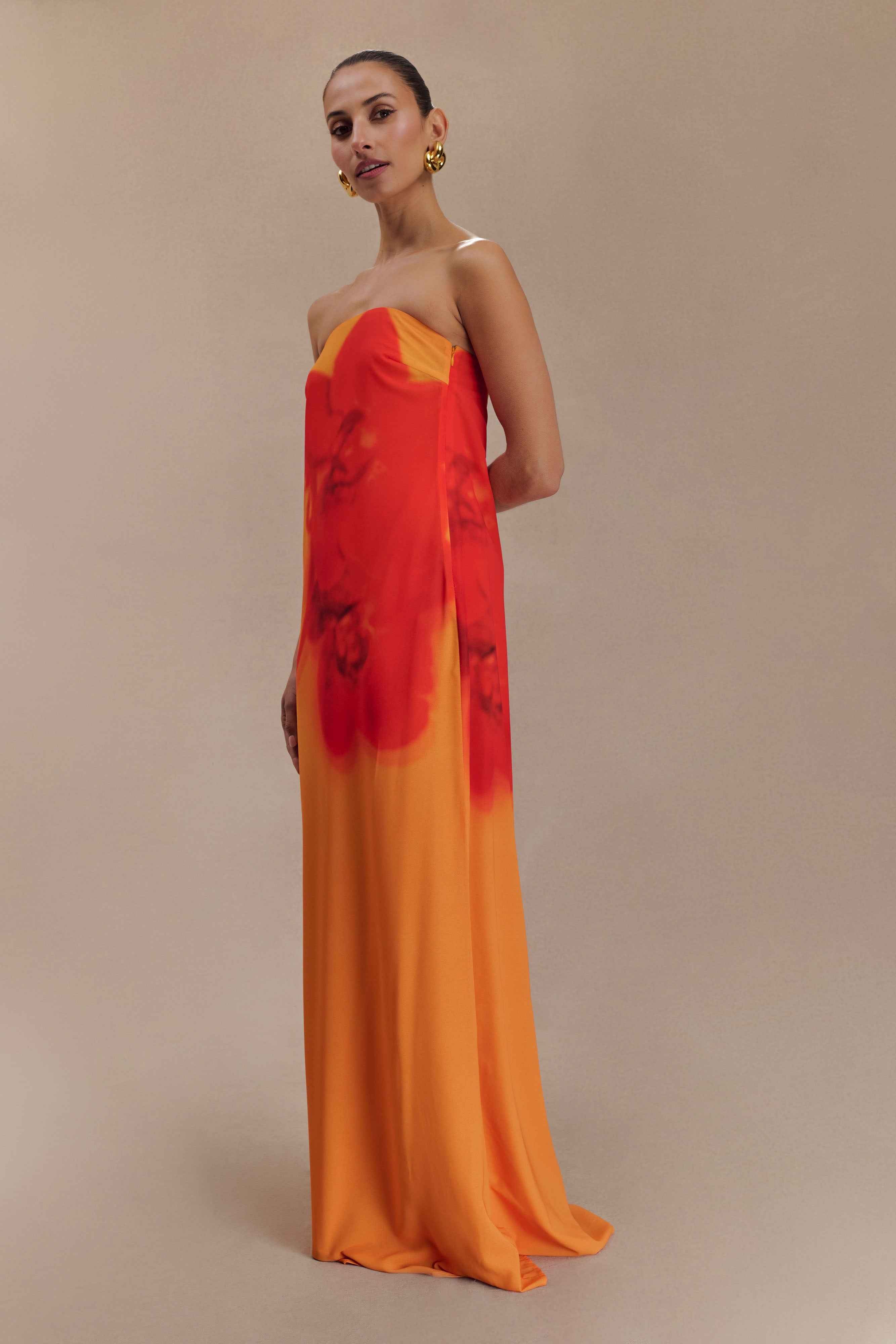 Amaya Koi Orchid Strapless Maxi Dress