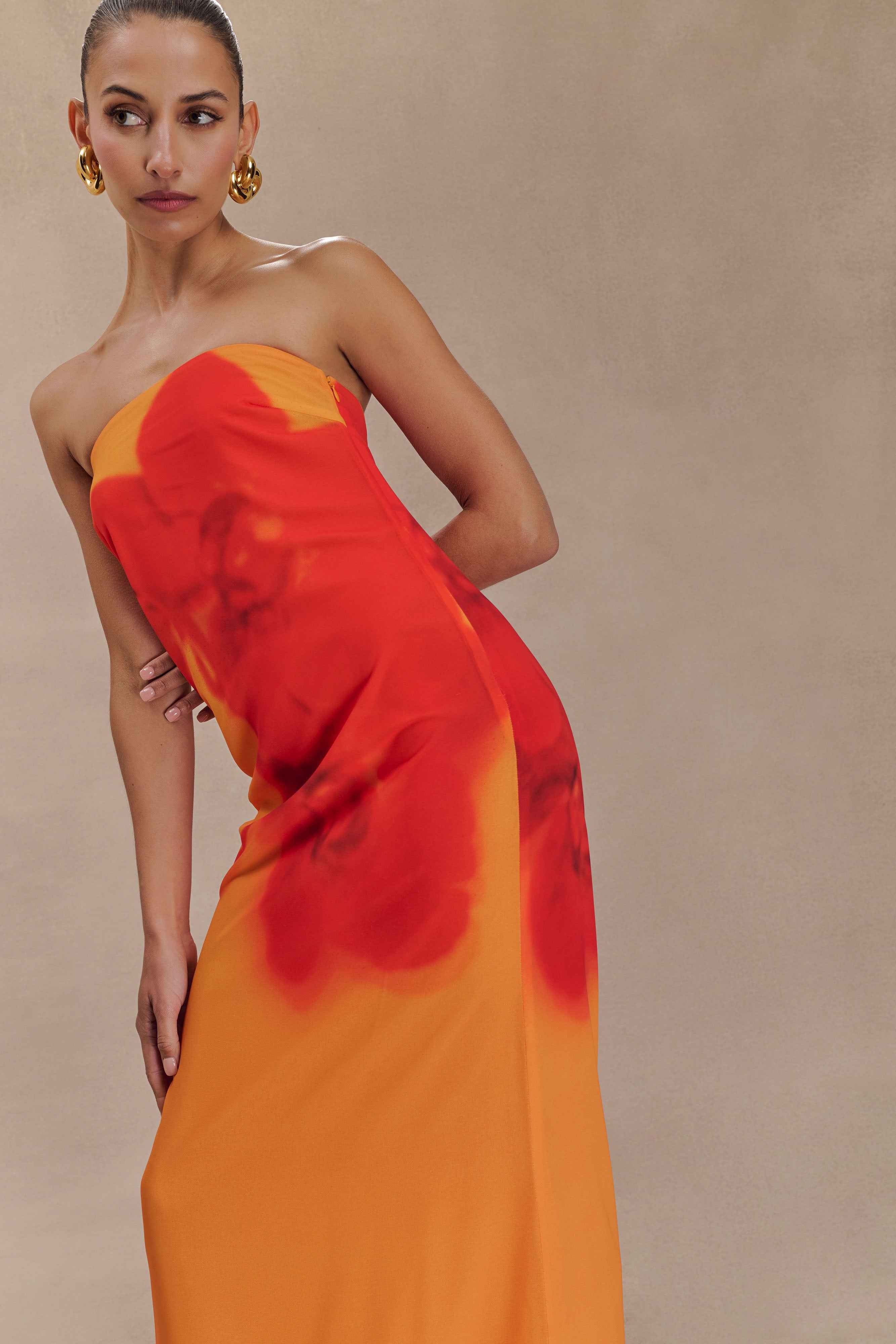 Amaya Koi Orchid Strapless Maxi Dress