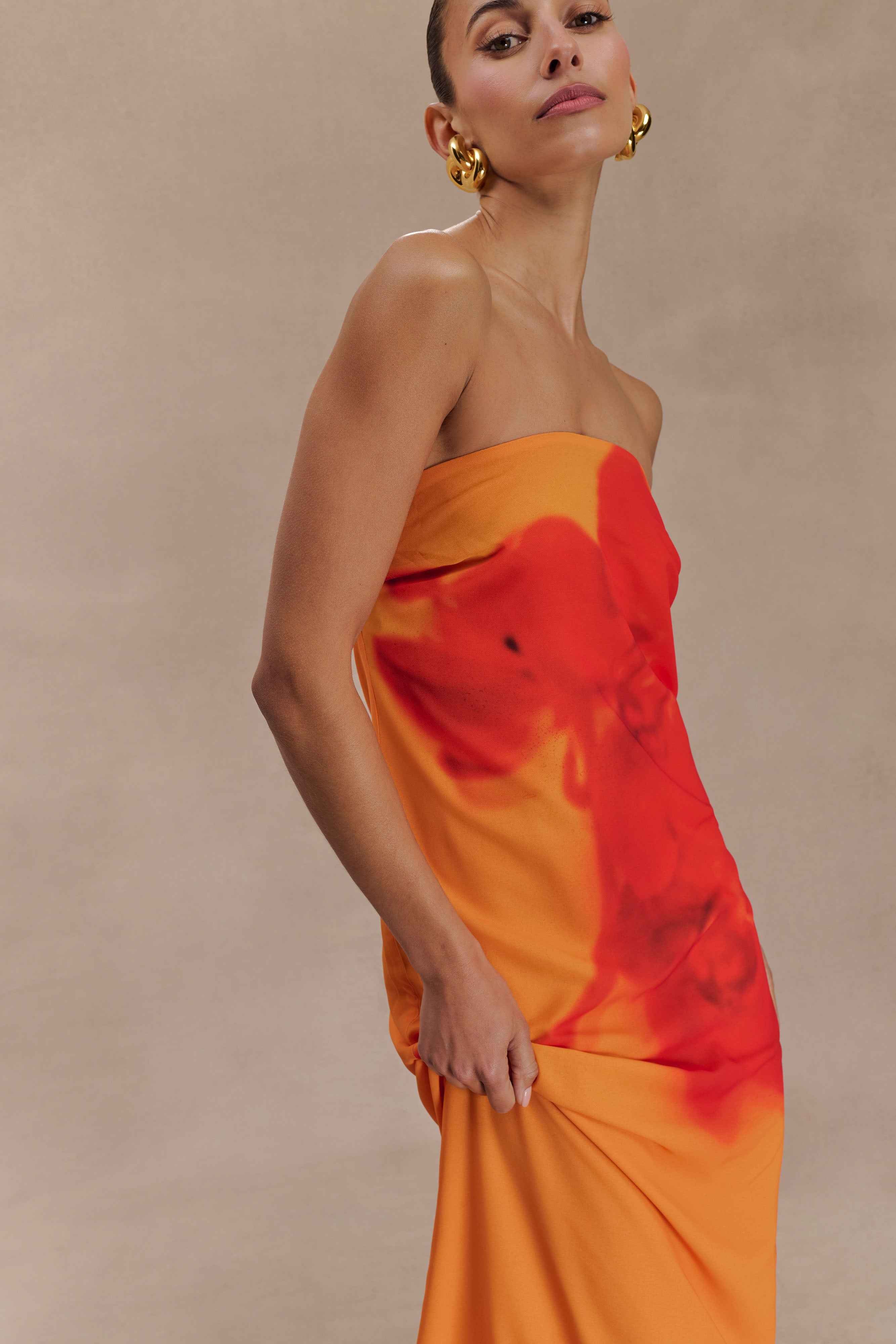 Amaya Koi Orchid Strapless Maxi Dress