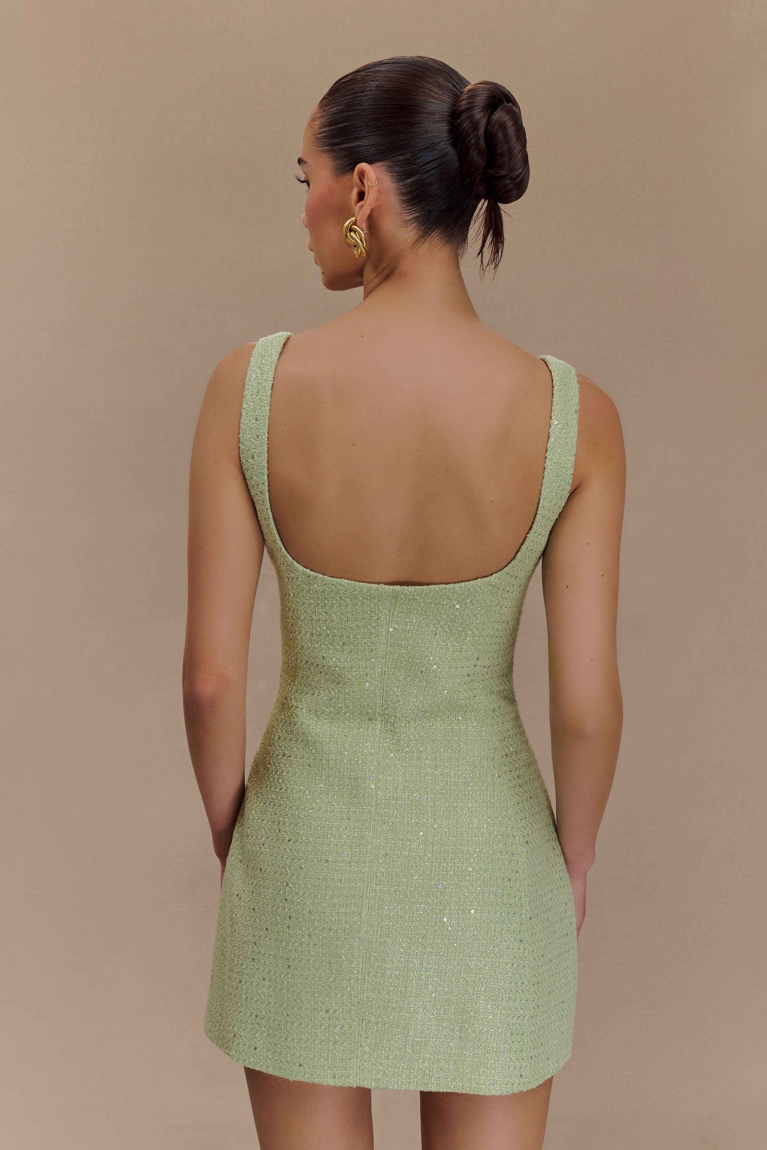 Cornelia Pastel Green Tweed Mini Dress
