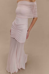Caspian Pale Pink Off Shoulder Maxi Dress