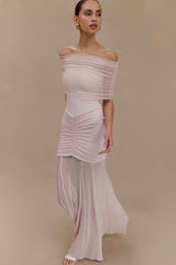 Caspian Pale Pink Off Shoulder Maxi Dress