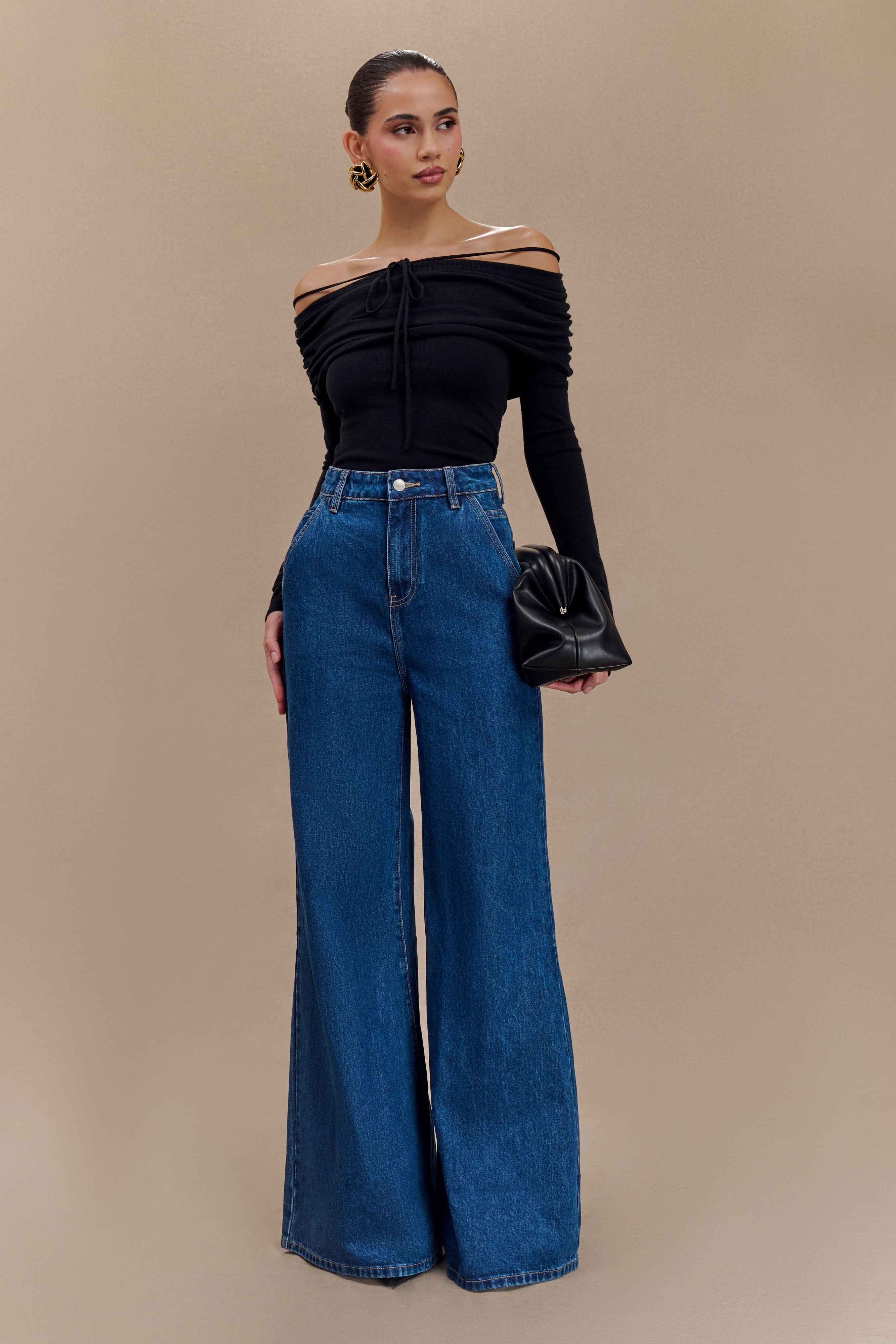 Jen Dark Blue Wide Leg Flare Jeans