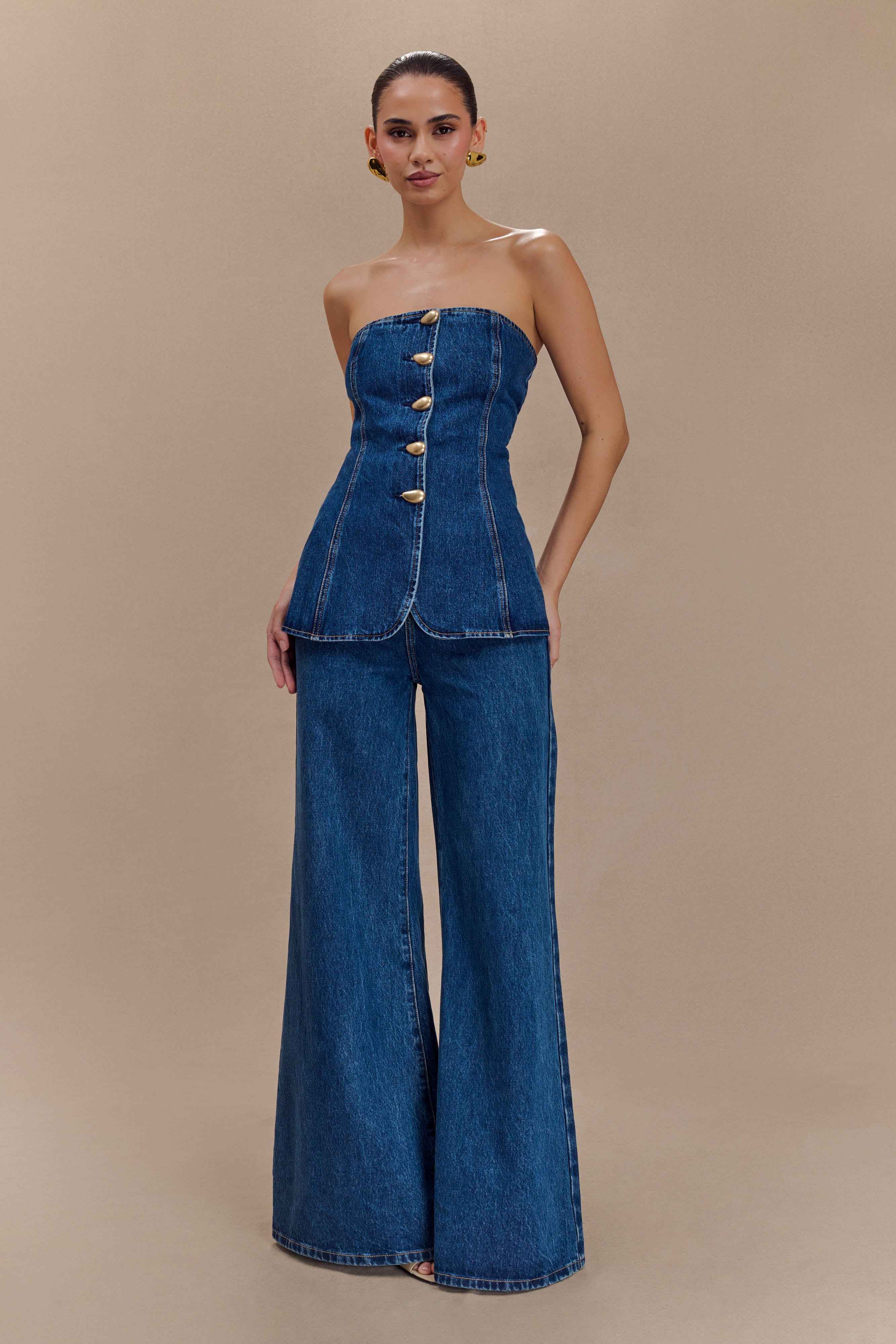Jen Dark Blue Wide Leg Flare Jeans