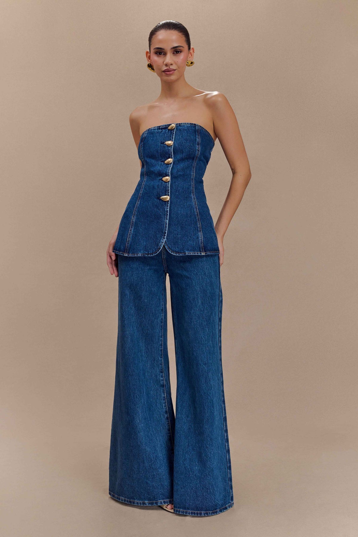 Jen Dark Blue Wide Leg Flare Jeans