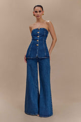 Jen Dark Blue Wide Leg Flare Jeans
