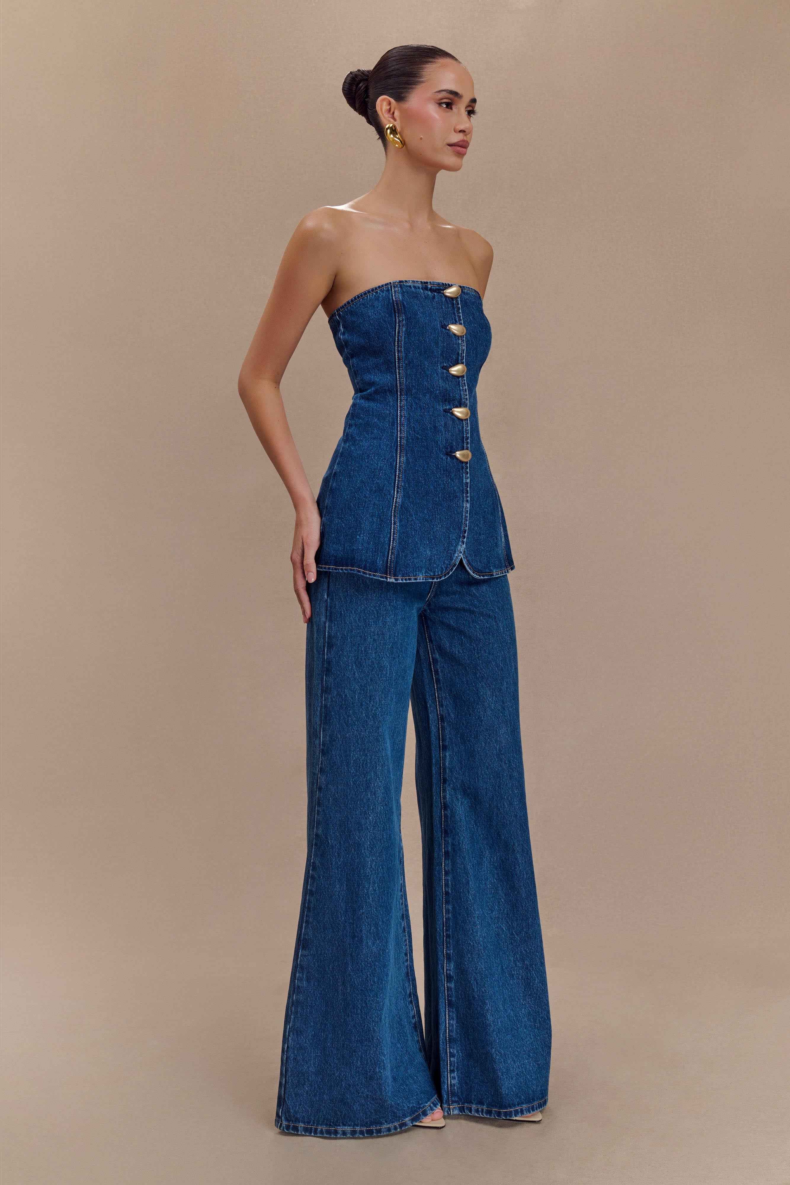 Jen Dark Blue Wide Leg Flare Jeans