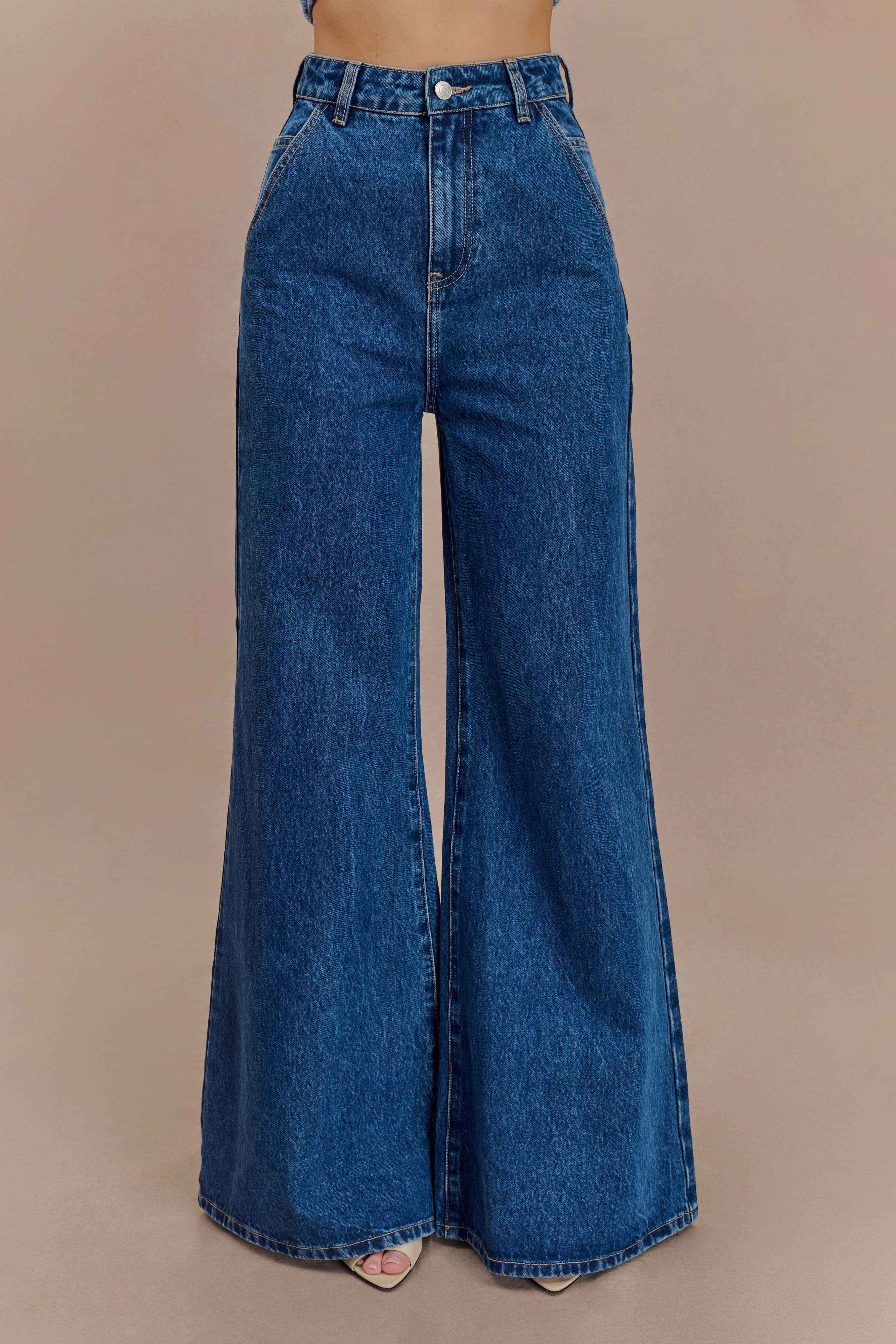 Jen Dark Blue Wide Leg Flare Jeans