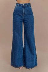Jen Dark Blue Wide Leg Flare Jeans