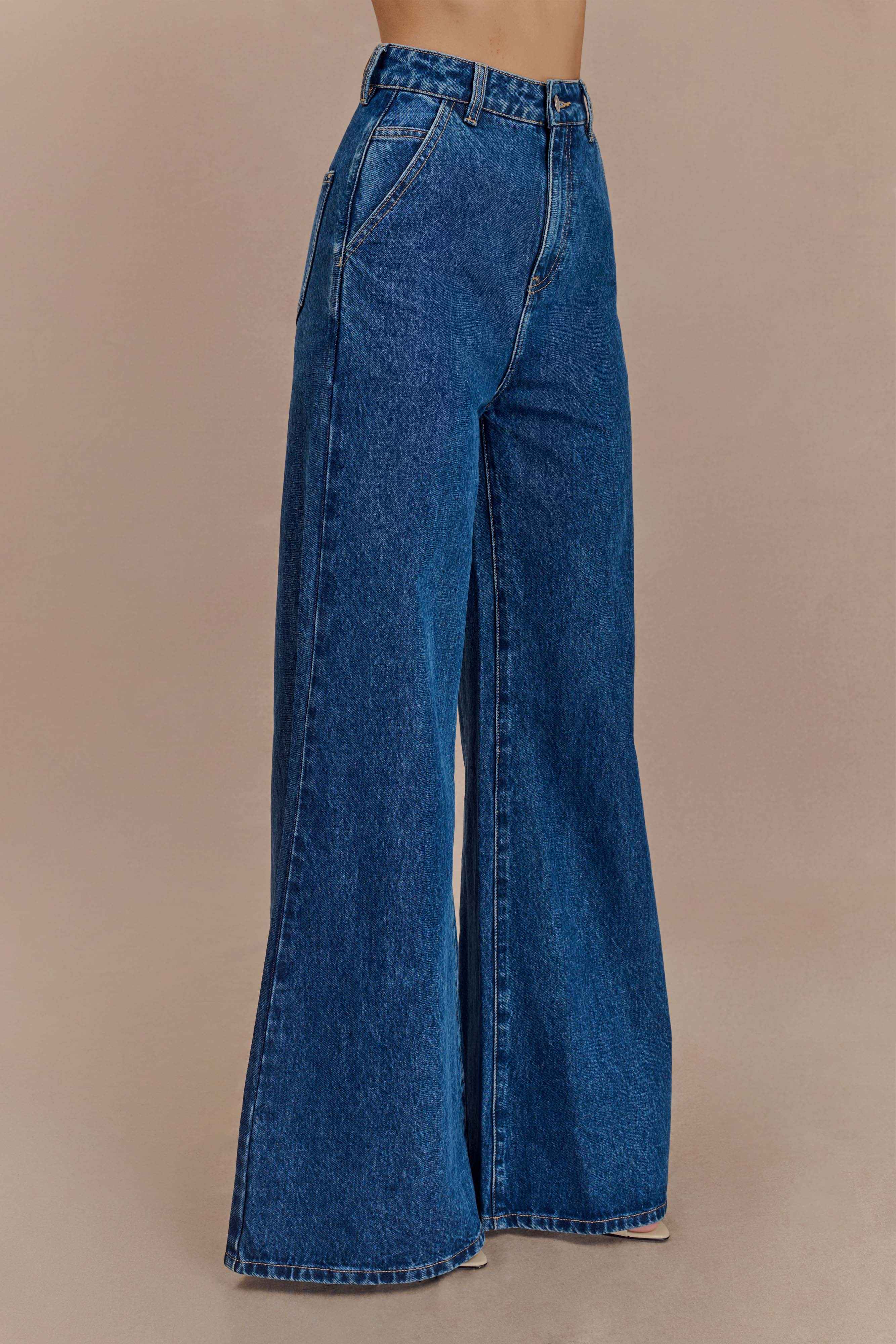Jen Dark Blue Wide Leg Flare Jeans