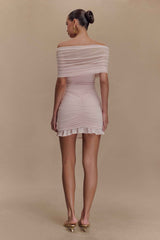 Caspian Pale Pink Off Shoulder Mini Dress