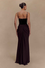 Roxanne Cacao Brown Velvet Corset Maxi Dress
