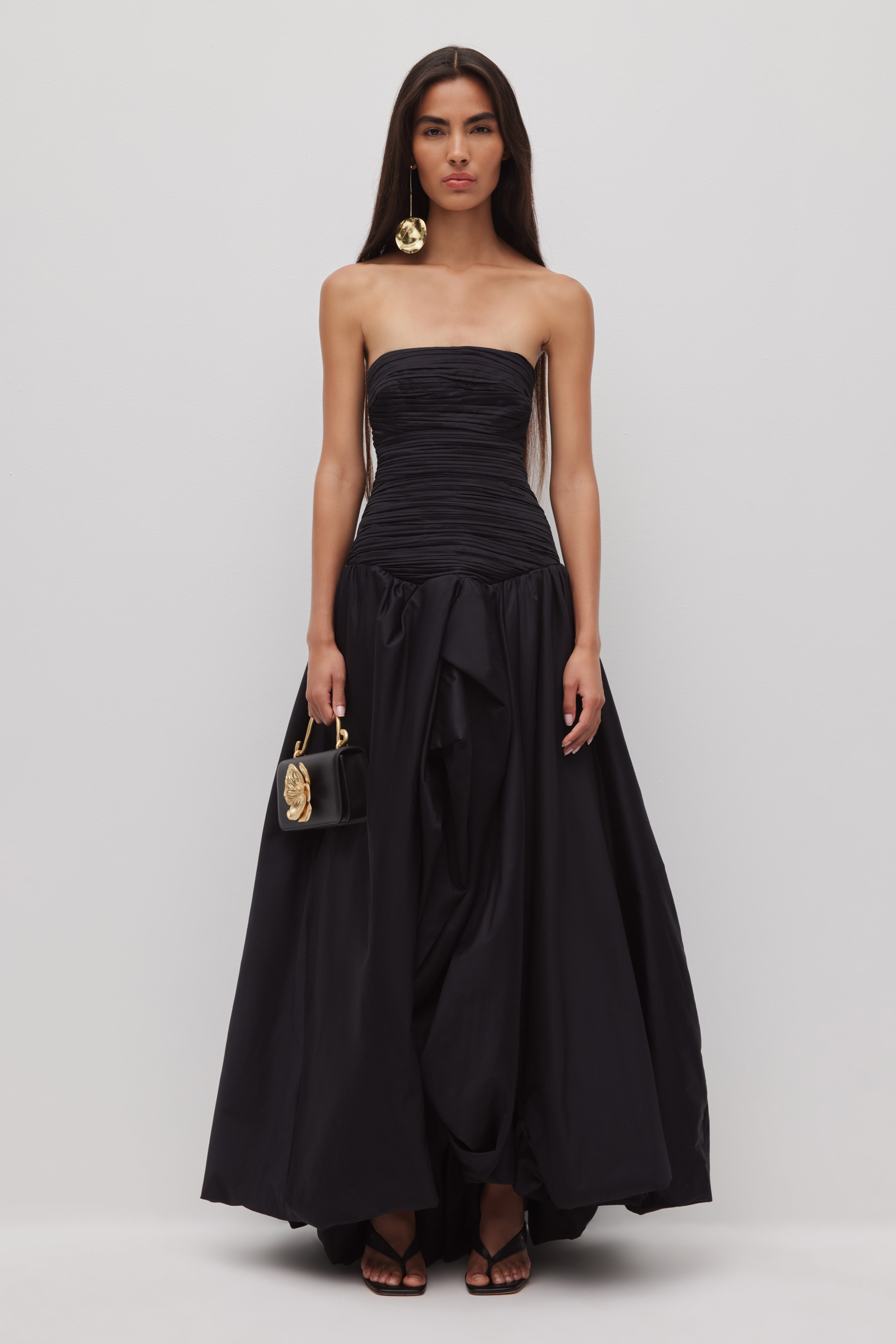 Violette strapless ruched maxi formal evening dress