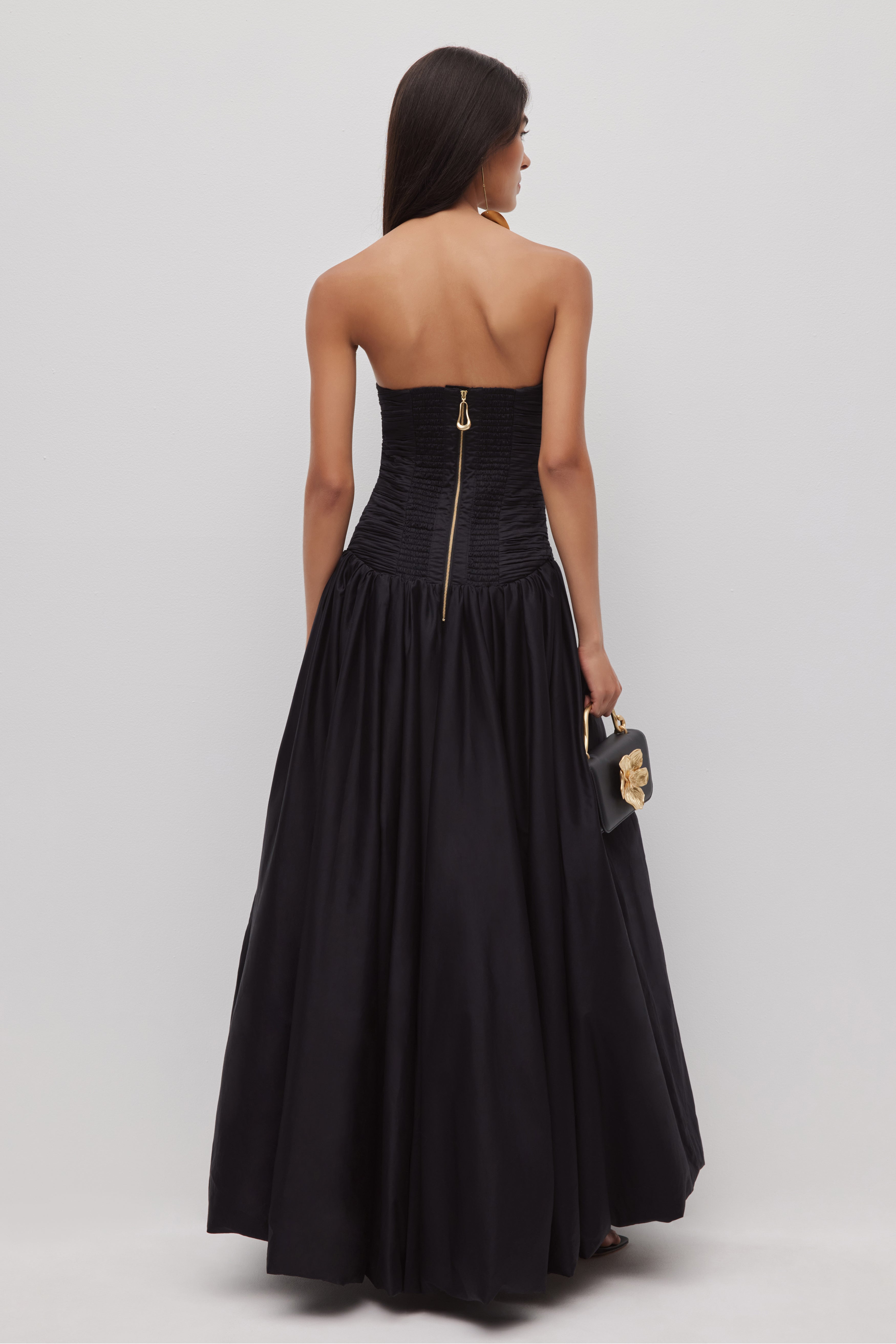 Violette strapless ruched maxi formal evening dress