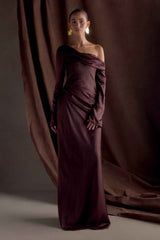Iris Dark Chocolate Satin Maxi Dress