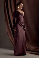 Iris Dark Chocolate Satin Maxi Dress