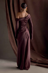 Iris Dark Chocolate Satin Maxi Dress