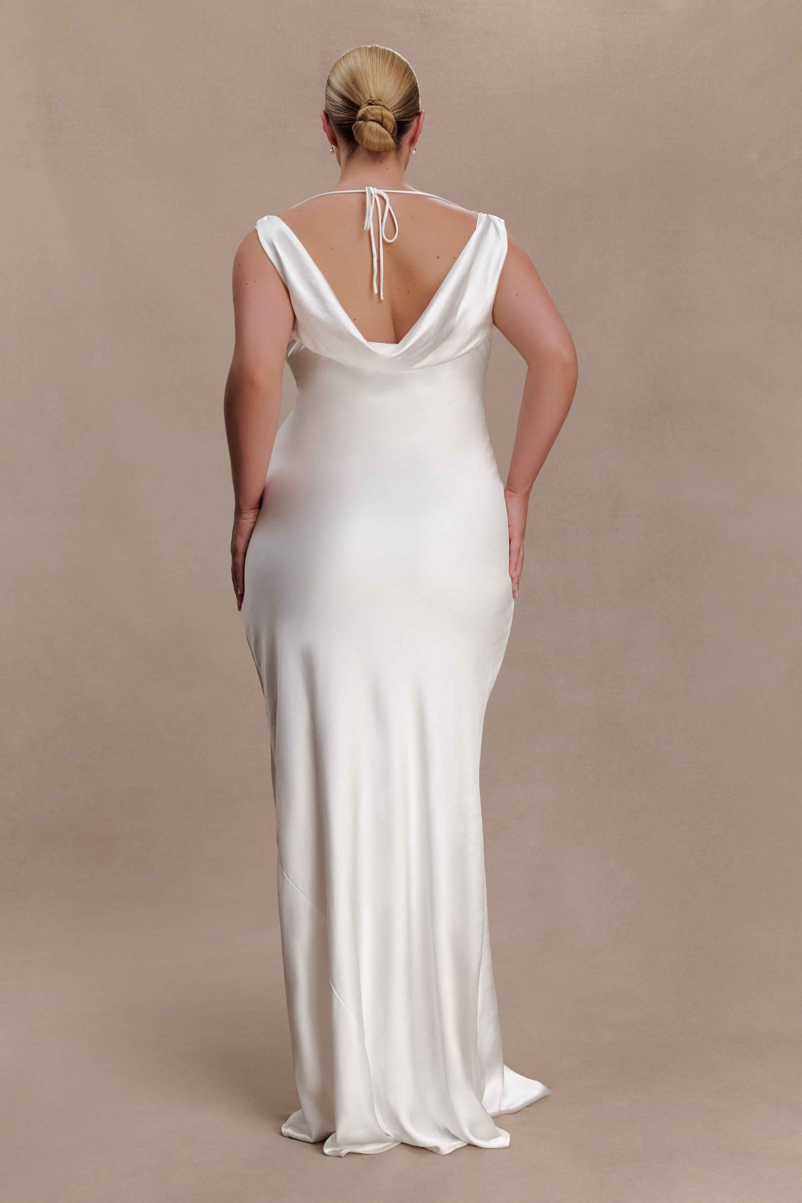 Ashley Ivory Maxi Dress with Cowl Neck and Lace Trim