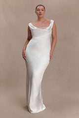 Ashley Ivory Maxi Dress with Cowl Neck and Lace Trim