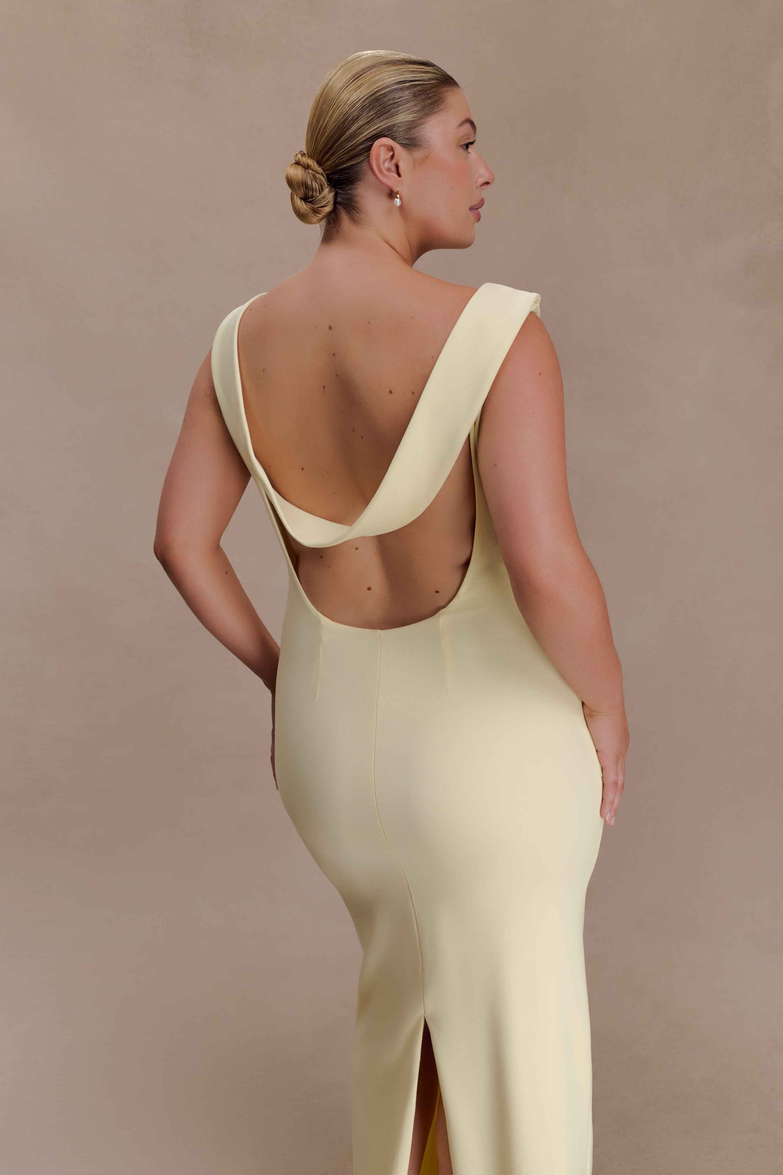 Lemon Galilea Crepe Draped Maxi Dress