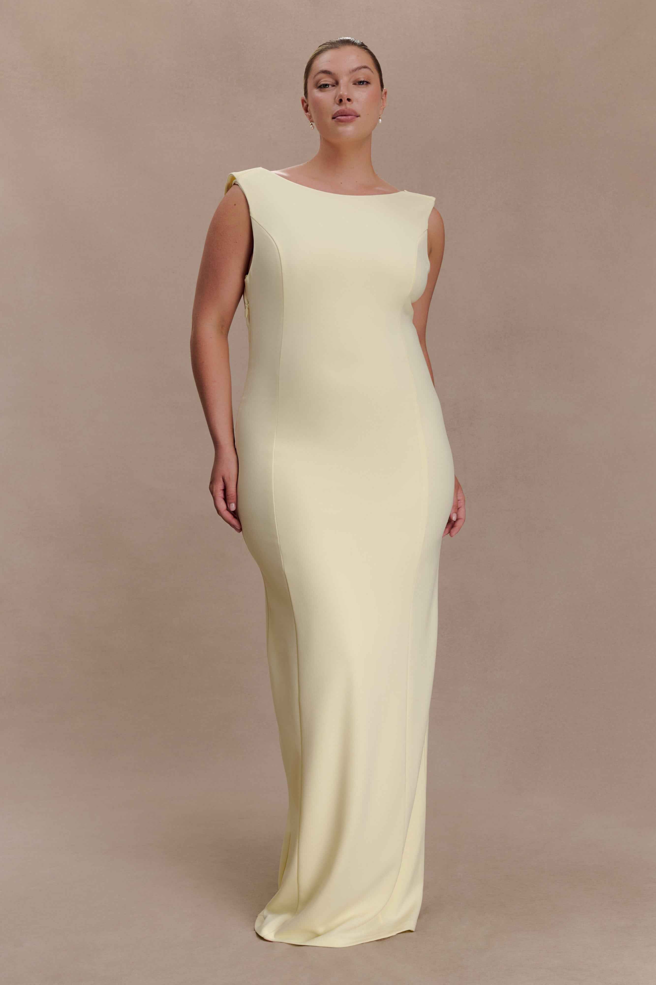 Lemon Galilea Crepe Draped Maxi Dress