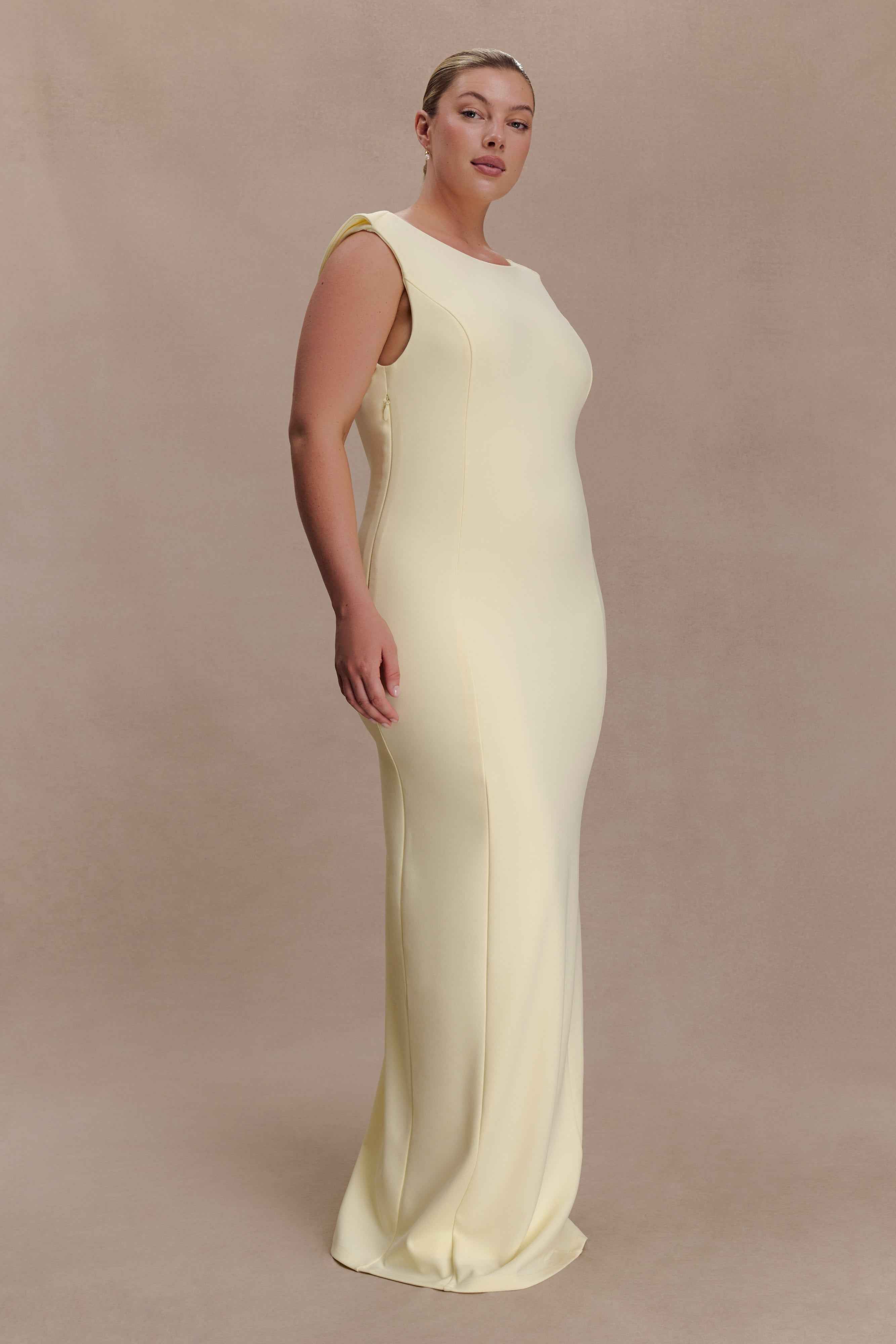 Lemon Galilea Crepe Draped Maxi Dress