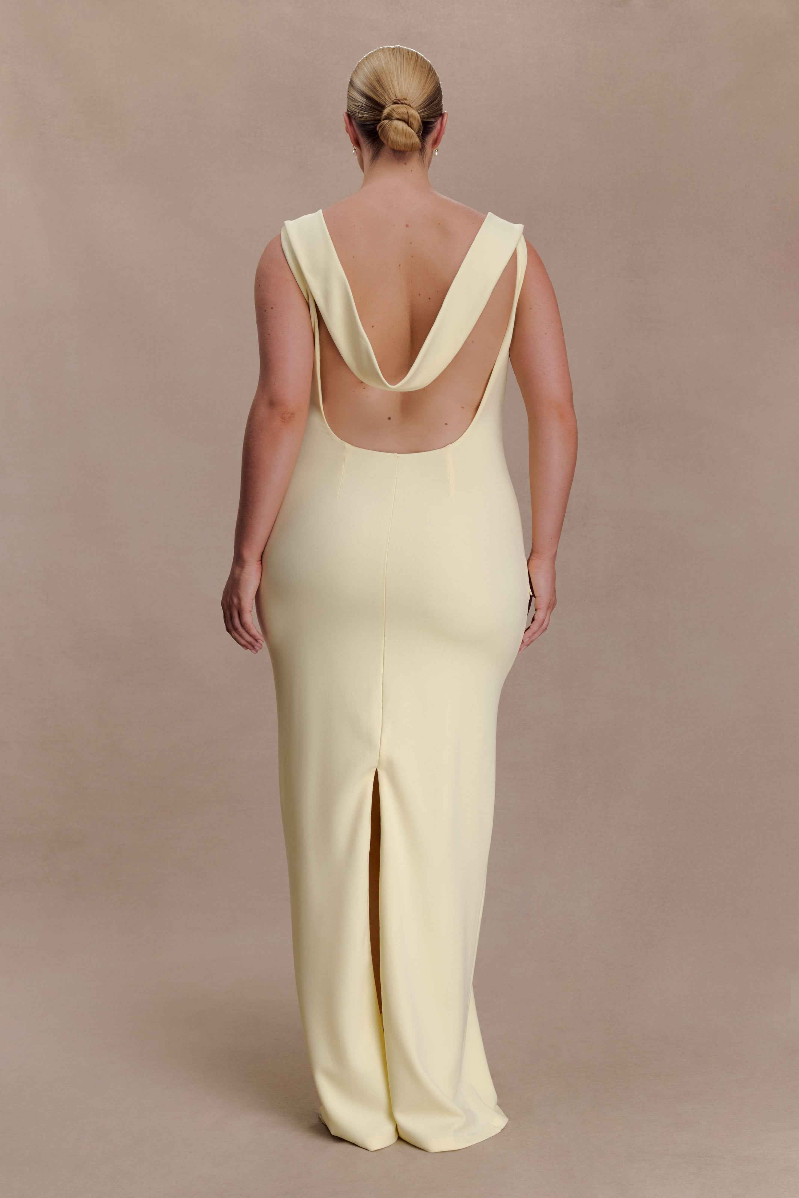 Lemon Galilea Crepe Draped Maxi Dress
