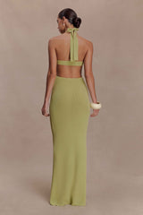 Cornelia Light Olive Halter Maxi Dress