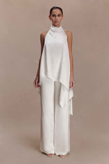 Sydney Ivory Asymmetrical Satin Halter Top