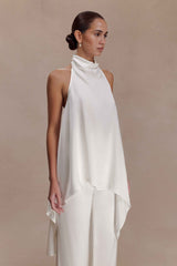 Sydney Ivory Asymmetrical Satin Halter Top
