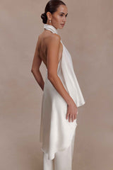 Sydney Ivory Asymmetrical Satin Halter Top
