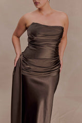 Sarah Mocha Strapless Maxi Dress with Waist Tie